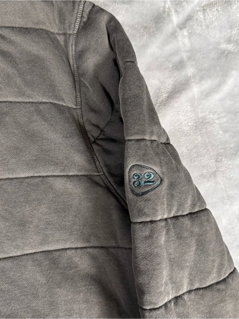 32 Bar Blues Quilted Jacket Mens XL Full Zip Washed Faded Gray